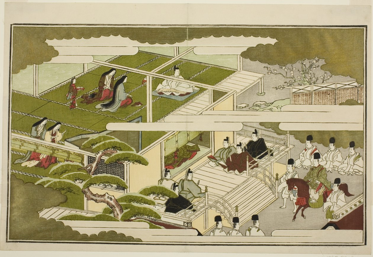Sarayda Yeni Yıl, resimli kyoka antolojisinden "Genç Tanrı Ebisu (Waka Ebisu)" by Kitagawa Utamaro
