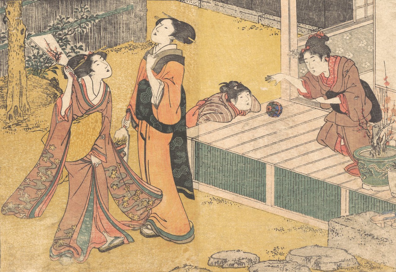 Yeni Yıl Oyunları, Basılı Kitaptan Çiçekler Dört Mevsim Shiki no hana, 1801. by Kitagawa Utamaro