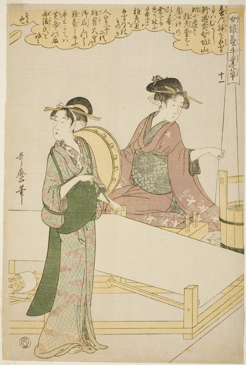 Ne zaman. 11 (juichi), "İplikçilik Sektöründe Çalışan Kadınlar" dizisinden by Kitagawa Utamaro