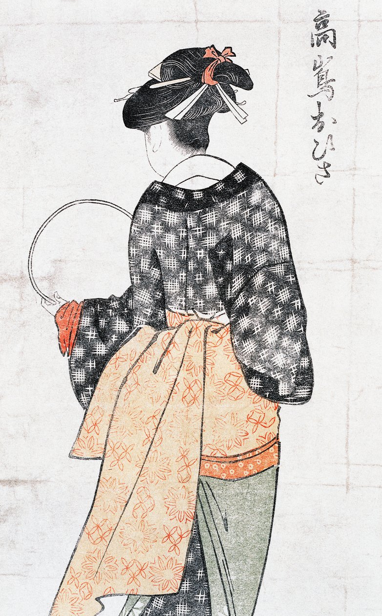 Ohisa rom Takashima Teahose, Fanlı Omanin Kimono, Ukiyoe art p Rin t by Kitagawa Utamaro (1753-1806), Odkut, Japon Zachion, Edo Perio d by Kitagawa Utamaro