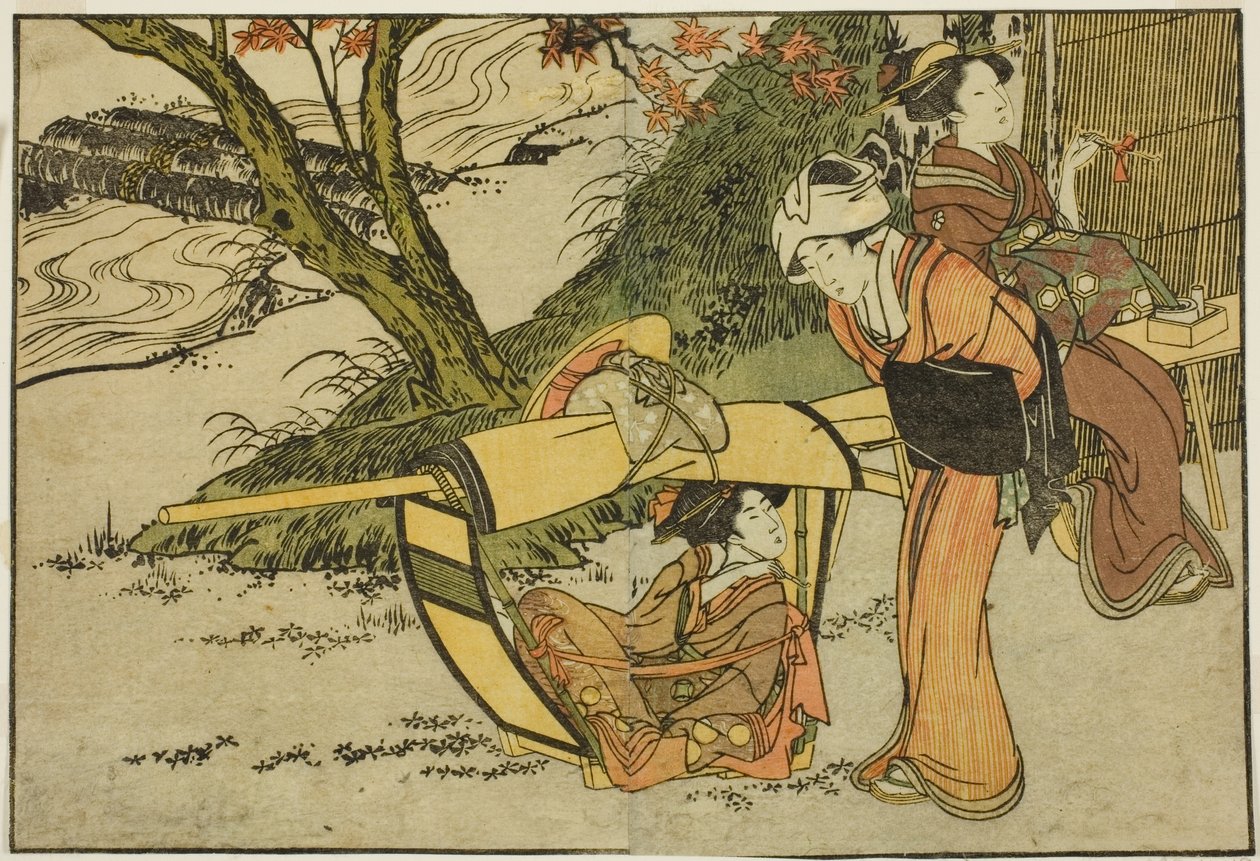 Sonbaharda Akçaağaçları Görüntüleme Gezisi, resimli kitaptan "Resimli Kitap: Dört Mevsim Çiçekleri (Ehon shiki no hana)," cilt. 2 by Kitagawa Utamaro