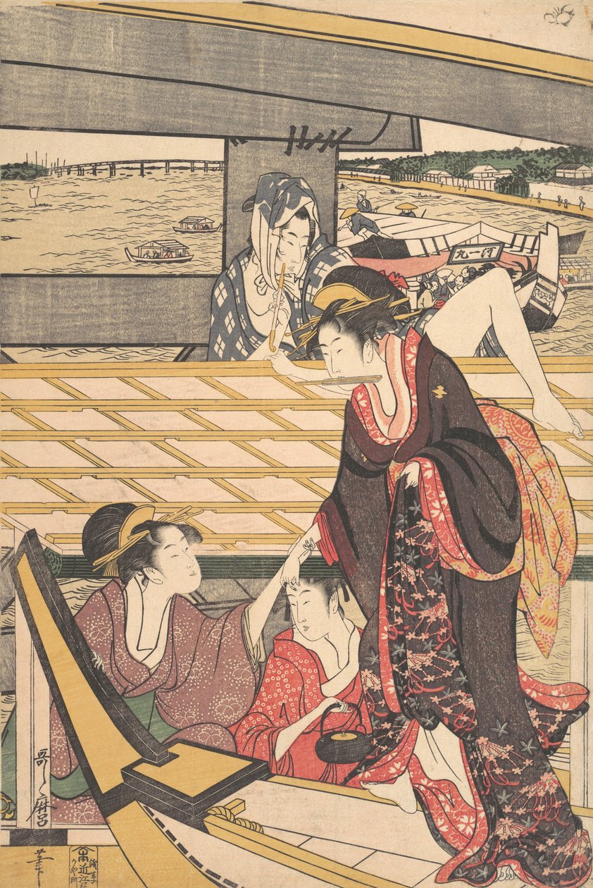 Ryogoku Köprüsü Altında Sumida Nehri Üzerinde Teknelerde Keyif Partileri, ca. 1796. by Kitagawa Utamaro