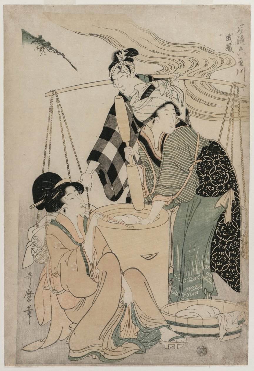 Settsu Eyaleti, Modaya Uygun Altı Mücevher Nehir dizisinden Furyu Mu Tamagawa, c. 1804. by Kitagawa Utamaro