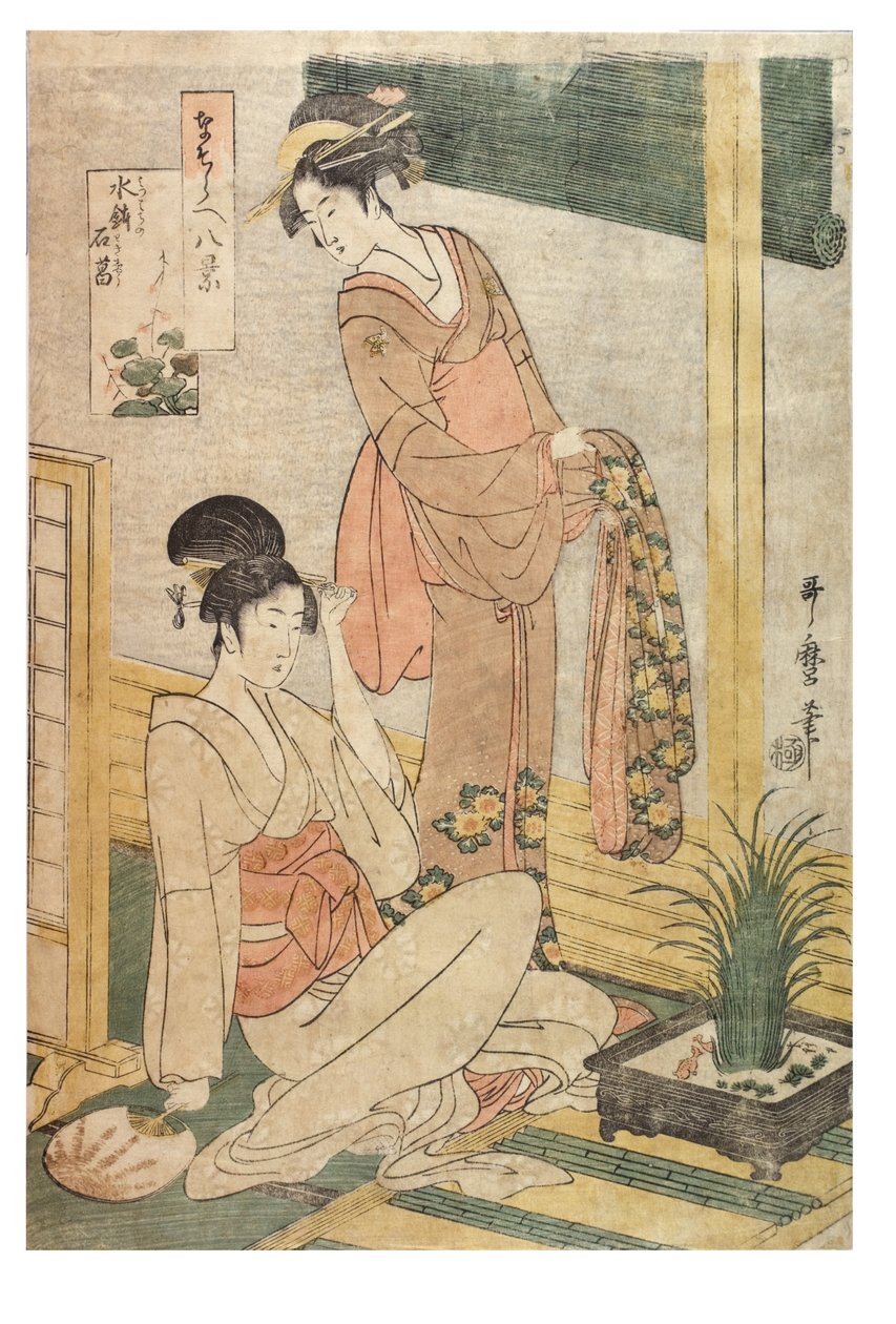 Sekiz Görünümün Taklitleri serisinden bir su havzasındaki tatlı bayrak ve kayalar, c.1797-1798 (kağıt üzerine tahta baskı) by Kitagawa Utamaro