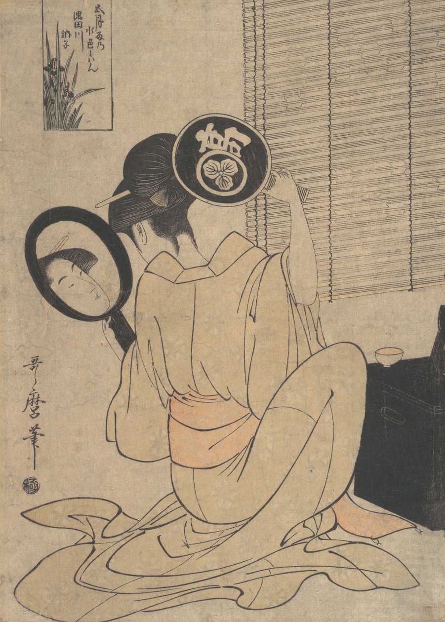 Takashima Ohisa Saçını Gözlemlemek İçin İki Ayna Kullanıyor, ca. 1795. by Kitagawa Utamaro