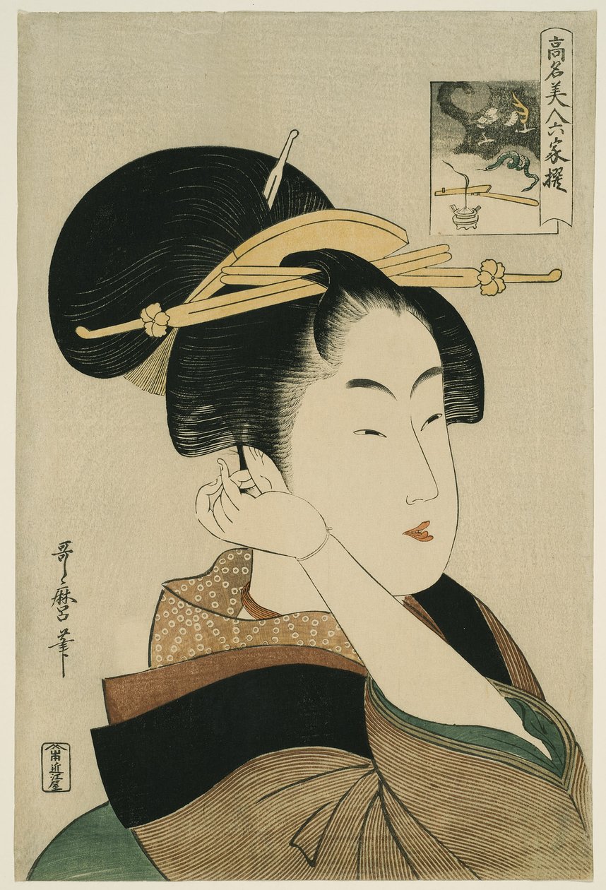 Tatsumi Roko, “Altı Ölümsüz Şaire Benzeyen Ünlü Güzeller” (“Komei bijin rokkasen”) dizisinden by Kitagawa Utamaro