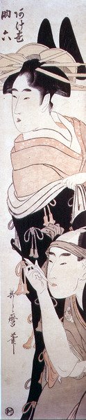 The Courtesan Agemaki ve Gallant Sukeroku, c.1797-98 (renkli tahta baskı) by Kitagawa Utamaro