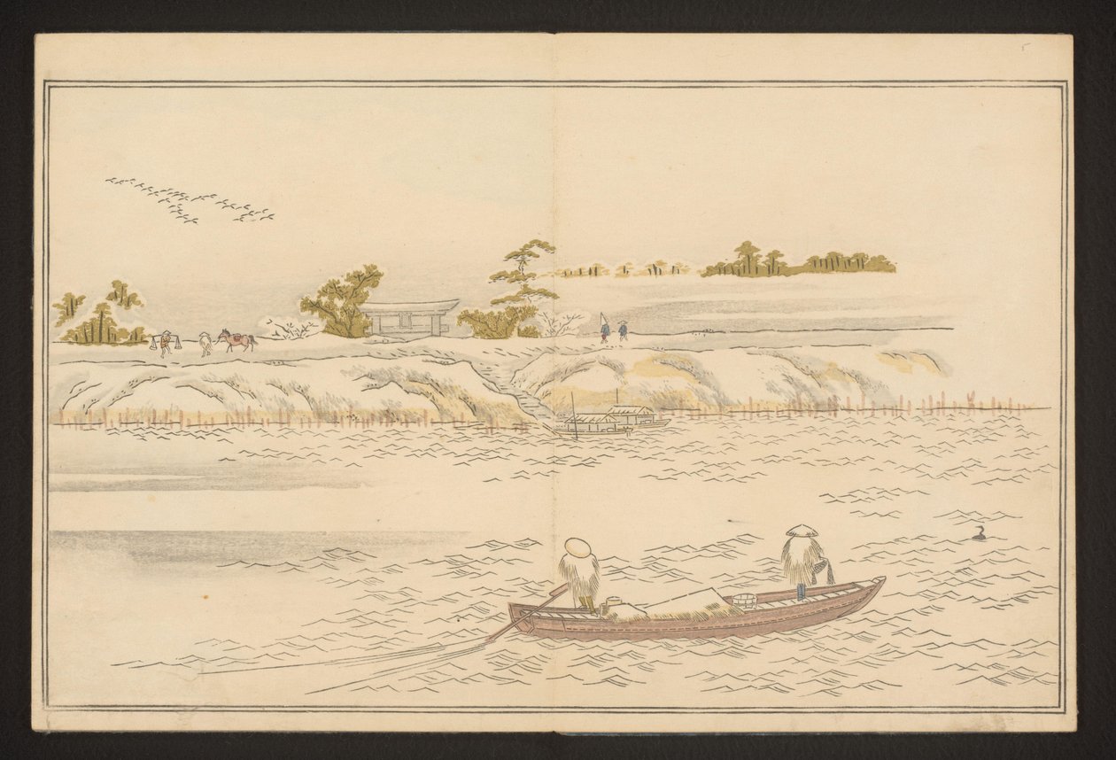 Karda Sumida Nehri kıyılarında by Kitagawa Utamaro