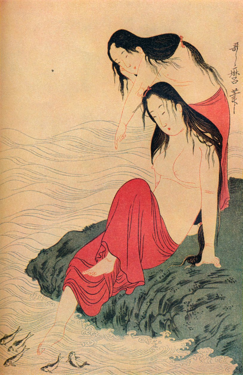 İnci Dalgıçları üçlüsünün sol ve son paneli, c1797-98, 1936. by Kitagawa Utamaro