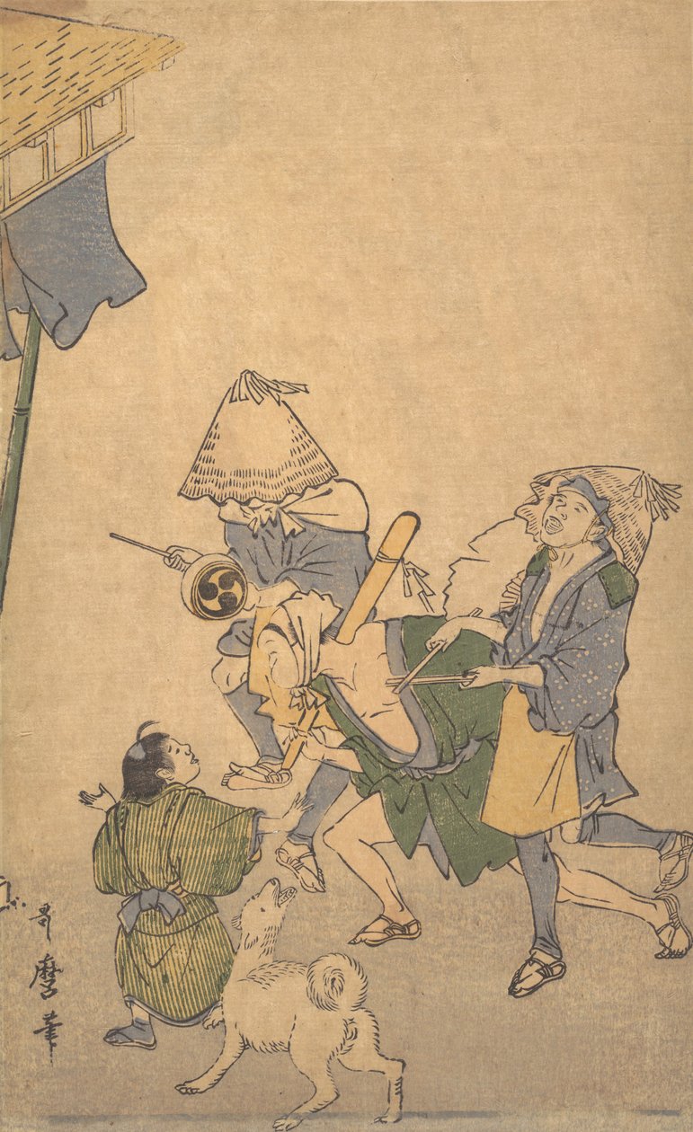 Alt Sınıflardan Üç Asi, Komuso Şapkaları Giyen..., 18. yüzyılın sonu ve 19. yüzyılın başı. by Kitagawa Utamaro