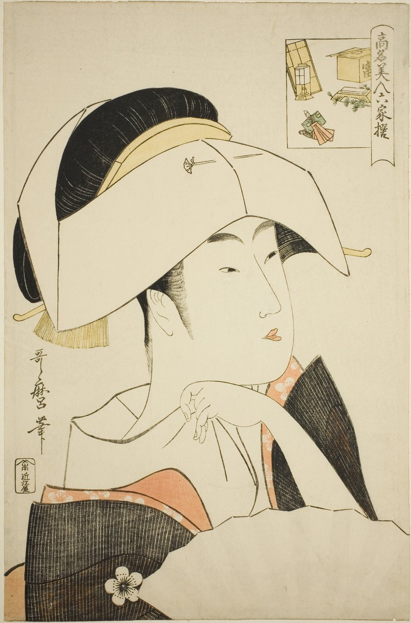 Tomimoto Toyohina, Altı Ölümsüz Şaire benzetilen Ünlü Güzeller dizisinden (Komei bijin rokkasen) (Tomimoto Toyohina) (resimli bilmece) by Kitagawa Utamaro