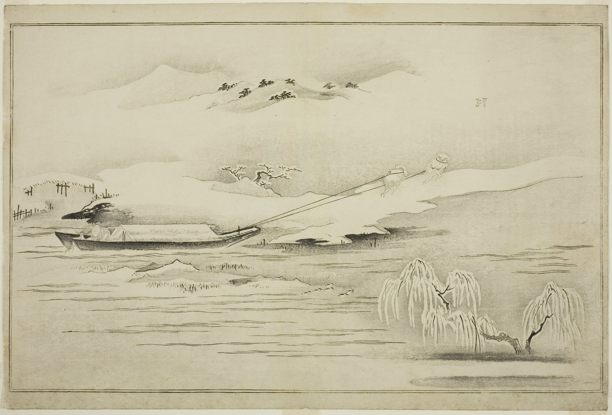 Karda Bir Mavna Çekmek, The Silver World, 1790 albümünden by Kitagawa Utamaro