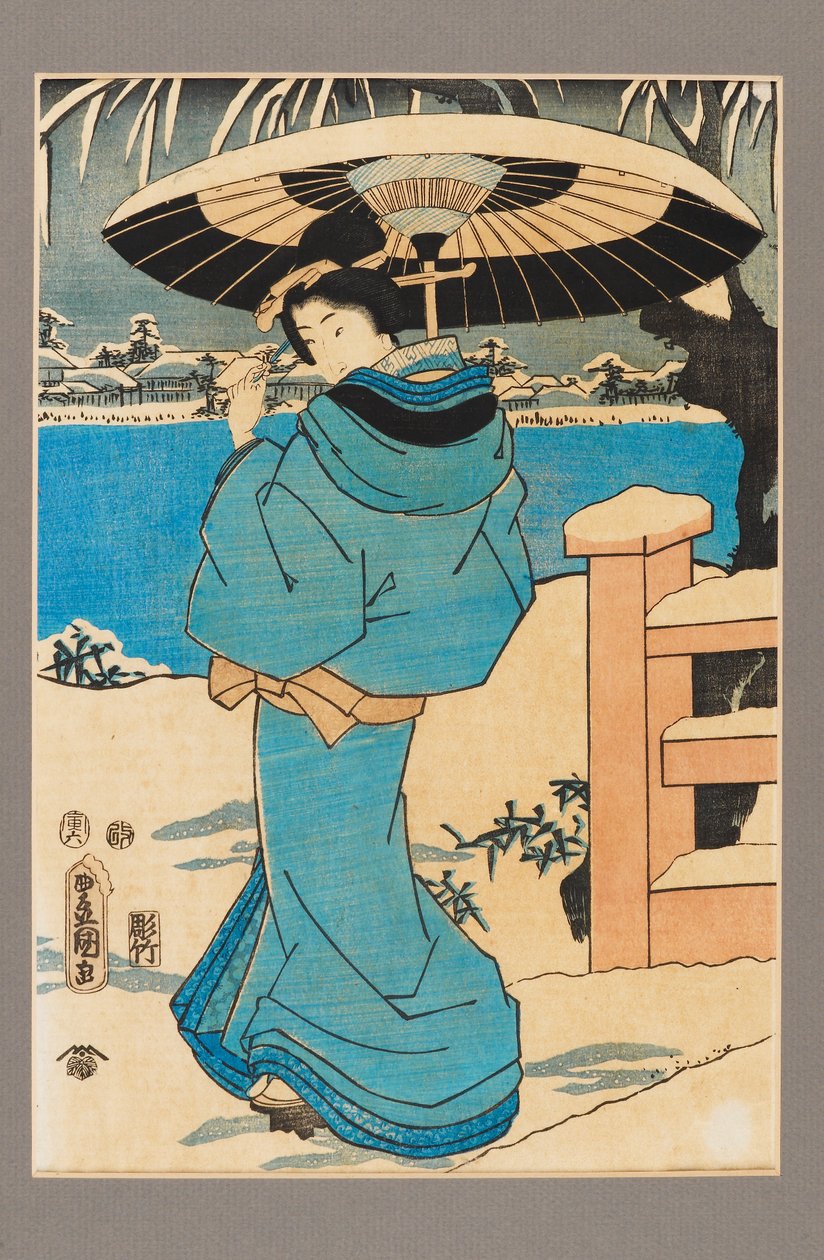 Ukiyo-e print - Tarak tutan bir kadın, 19. yüzyıl by Kitagawa Utamaro