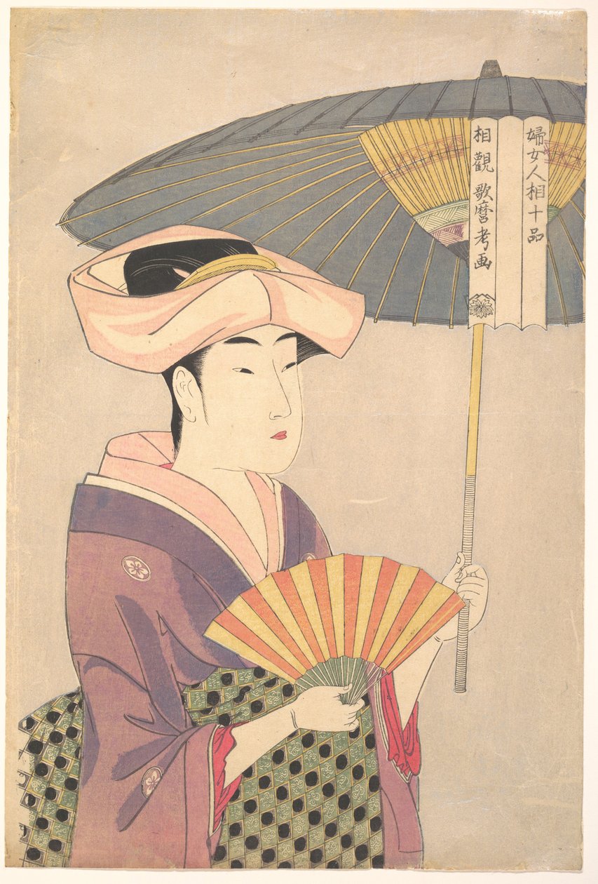 Şemsiye Tutan Kadın, Kadınların Fizyonomi Çalışmasında On Tip serisinden, c. 1793 by Kitagawa Utamaro
