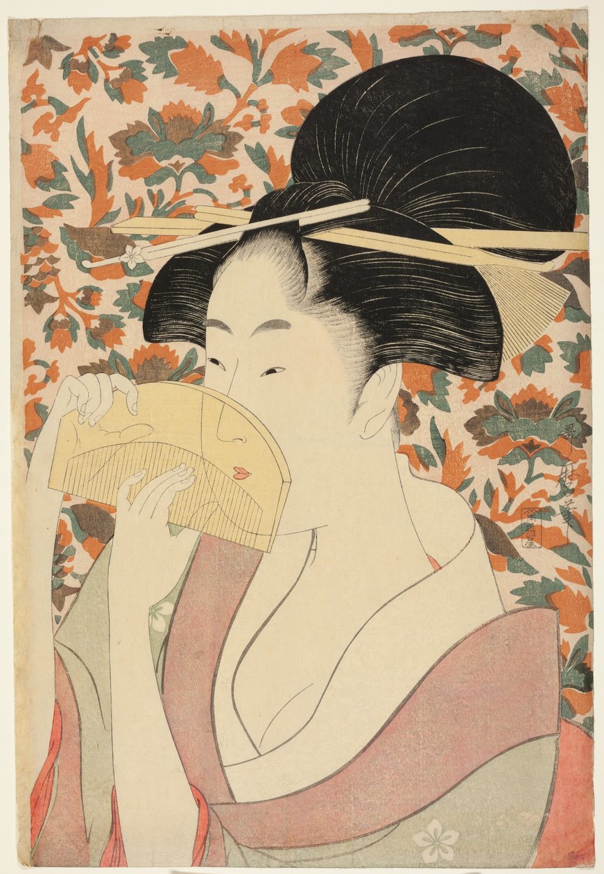 Kaplumbağa kabuğundan saç tarağı tutan kadın by Kitagawa Utamaro