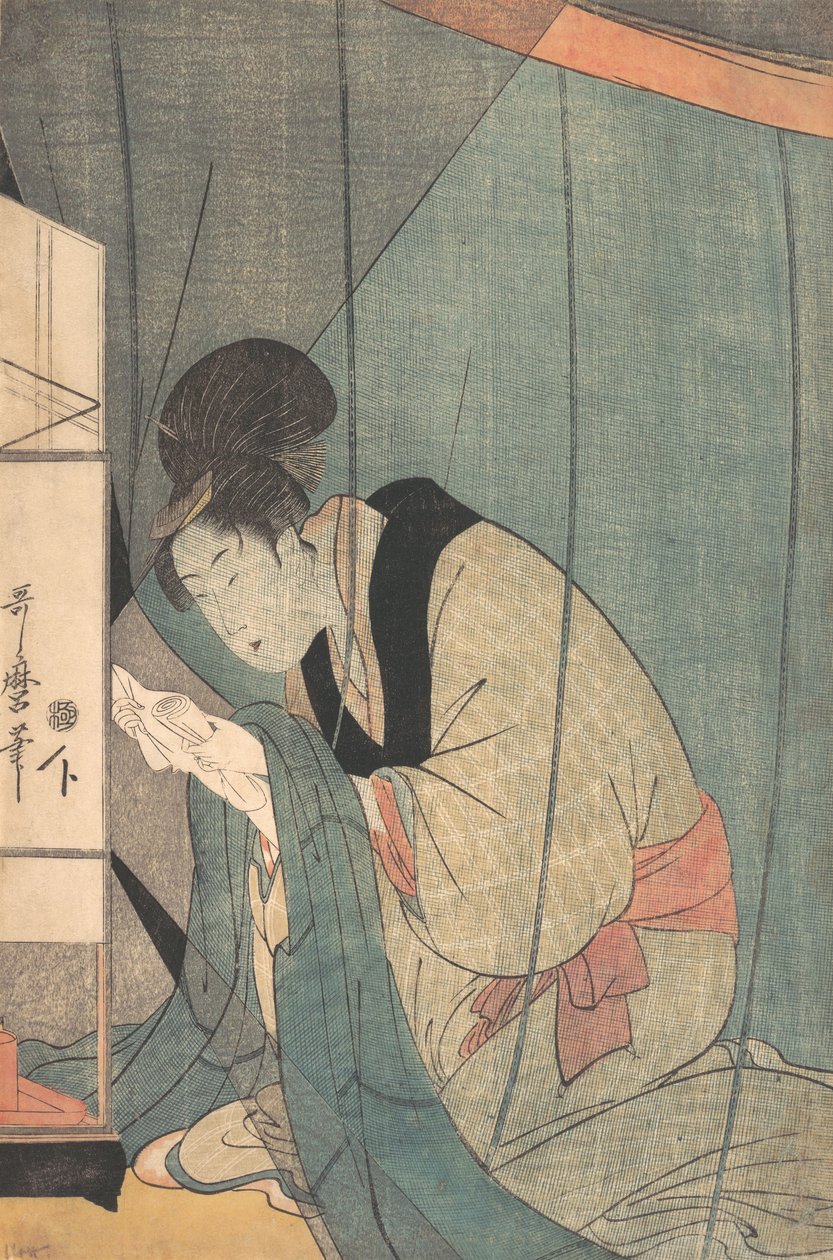 Cibinlik Altında Mektup Okuyan Kadın, yaklaşık. 1798. by Kitagawa Utamaro