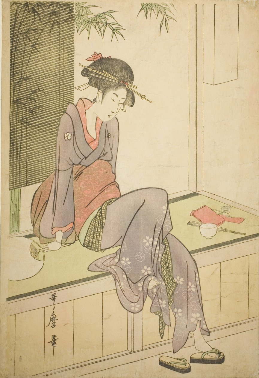 Veranda üzerinde oturan kadın by Kitagawa Utamaro