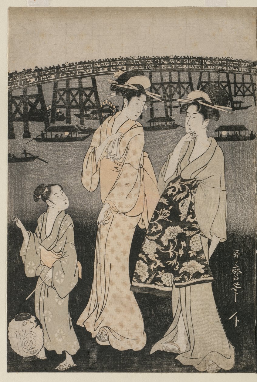 Ryogoku Köprüsü Yakınında Akşam Serinliğinin Keyfini Çıkaran Kadınlar by Kitagawa Utamaro