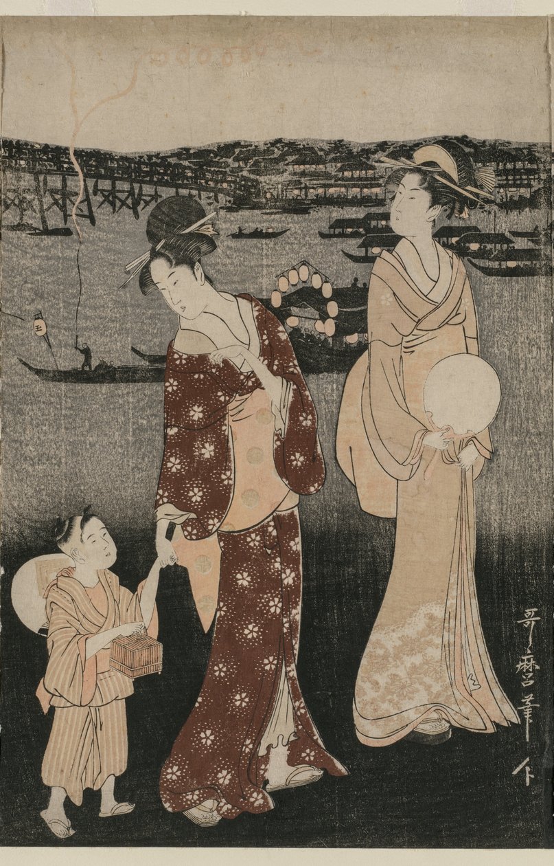 Ryogoku Köprüsü Yakınında Akşam Serinliğinin Keyfini Çıkaran Kadınlar by Kitagawa Utamaro