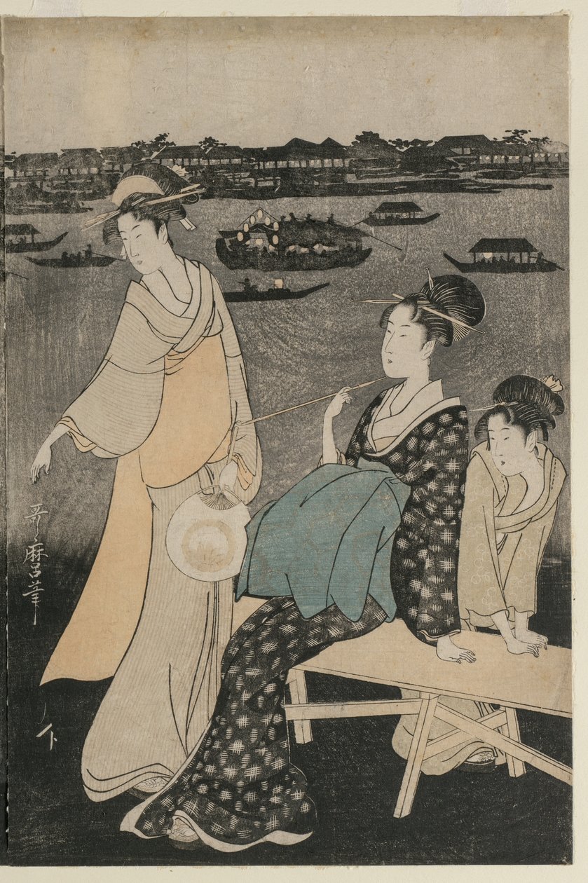 Ryogoku Köprüsü Yakınında Akşam Serinliğinin Keyfini Çıkaran Kadınlar by Kitagawa Utamaro