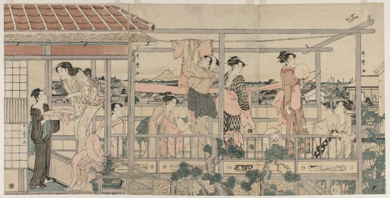 Balkonda Kurutmak İçin Çamaşır Asan Kadınlar, 1790