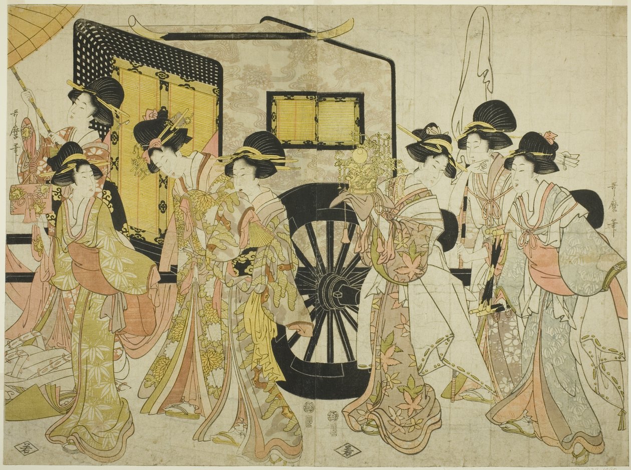 İmparatorluk Alayı Taklit Eden Kadınlar by Kitagawa Utamaro