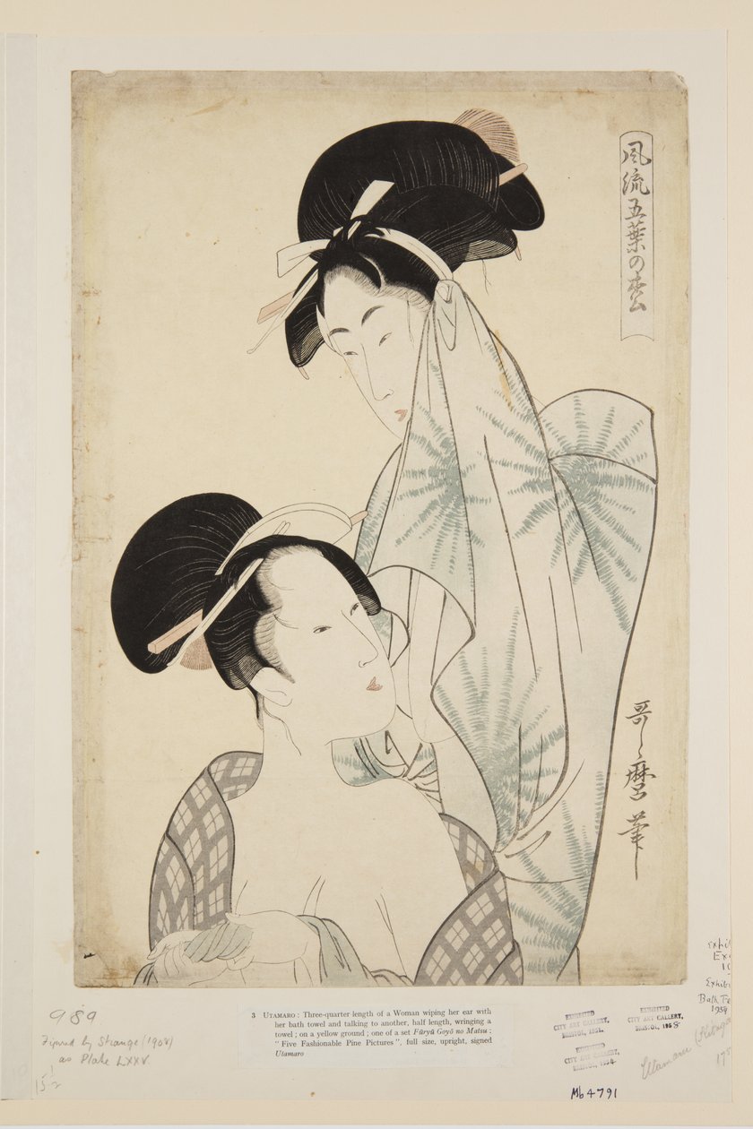 Banyodan Sonra Kadınlar (renkli tahta baskı) by Kitagawa Utamaro