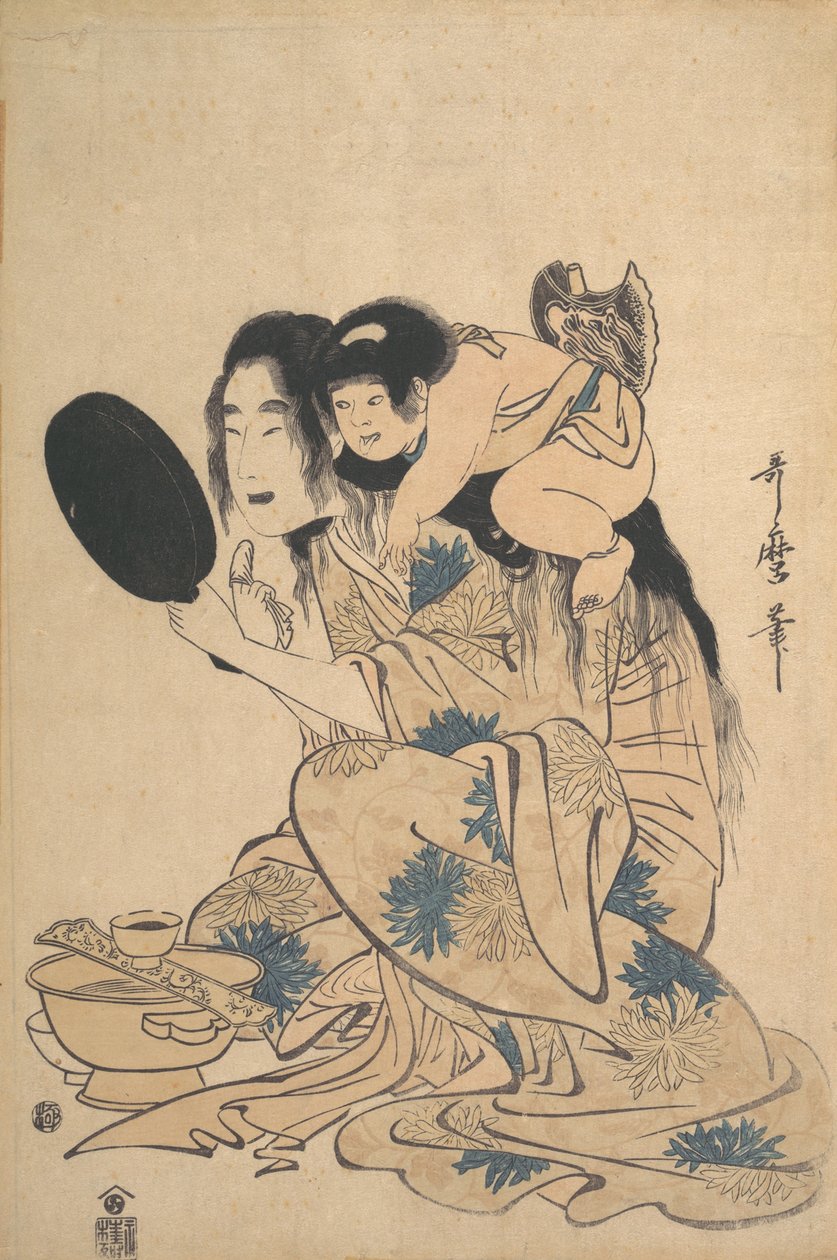 Yamauba dişlerini karartıyor ve Kintoki, yakl. 1795. by Kitagawa Utamaro