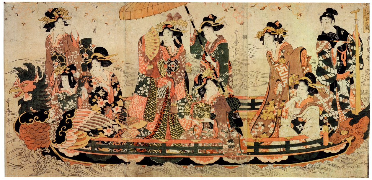 Kiraz Çiçeği Hanami'yi Görüntülemek, 19. yüzyılın başlarında. by Kitagawa Utamaro II
