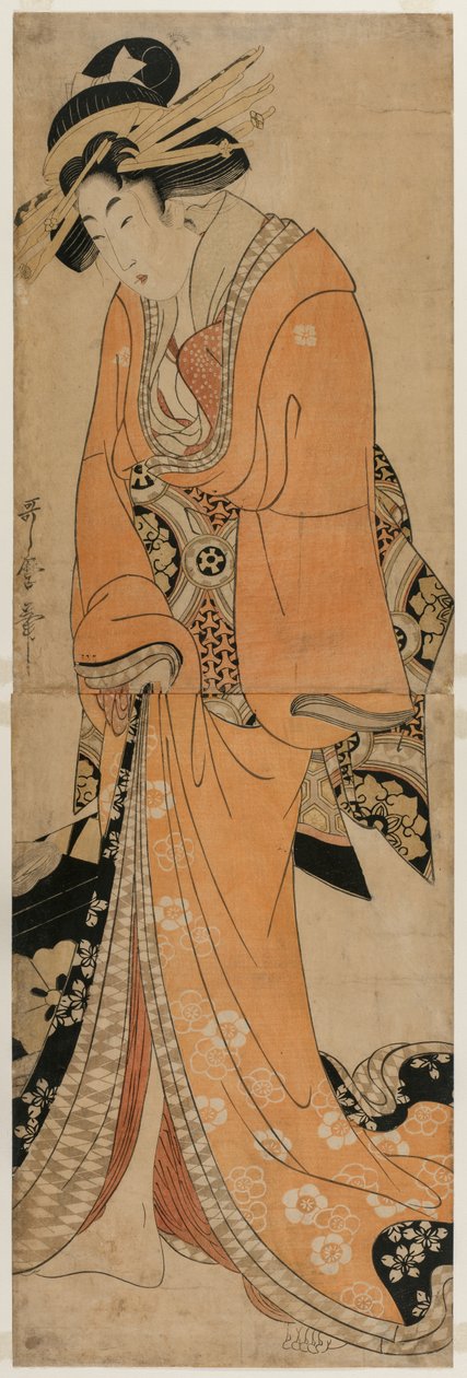 Shamisen Vakasının Yanında Duran Geyşa by Kitagawa Utamaro II