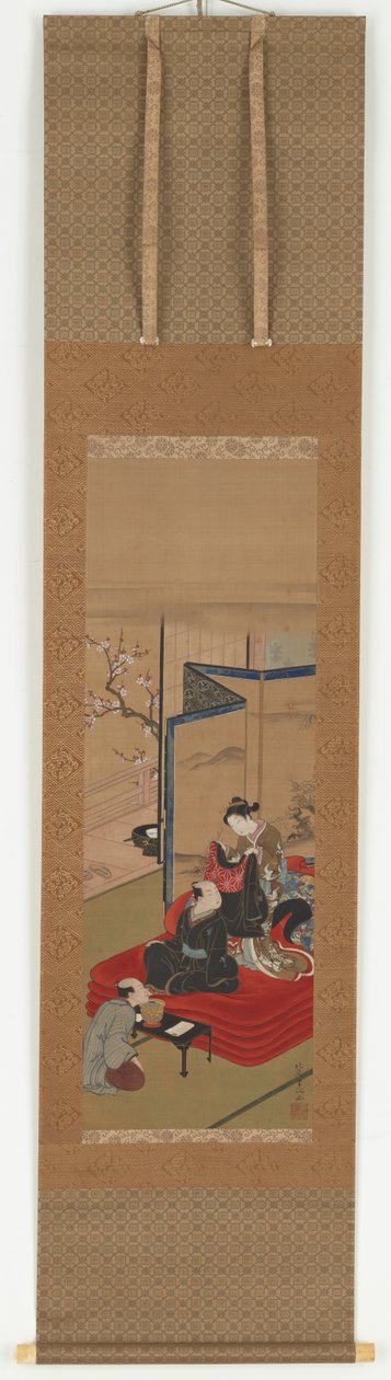 Bir erkeğin giyinmesine yardım eden bir fahişe, Edo dönemi, 18. yüzyılın ortaları ile 19. yüzyılın başları. by Kitao Shigemasa