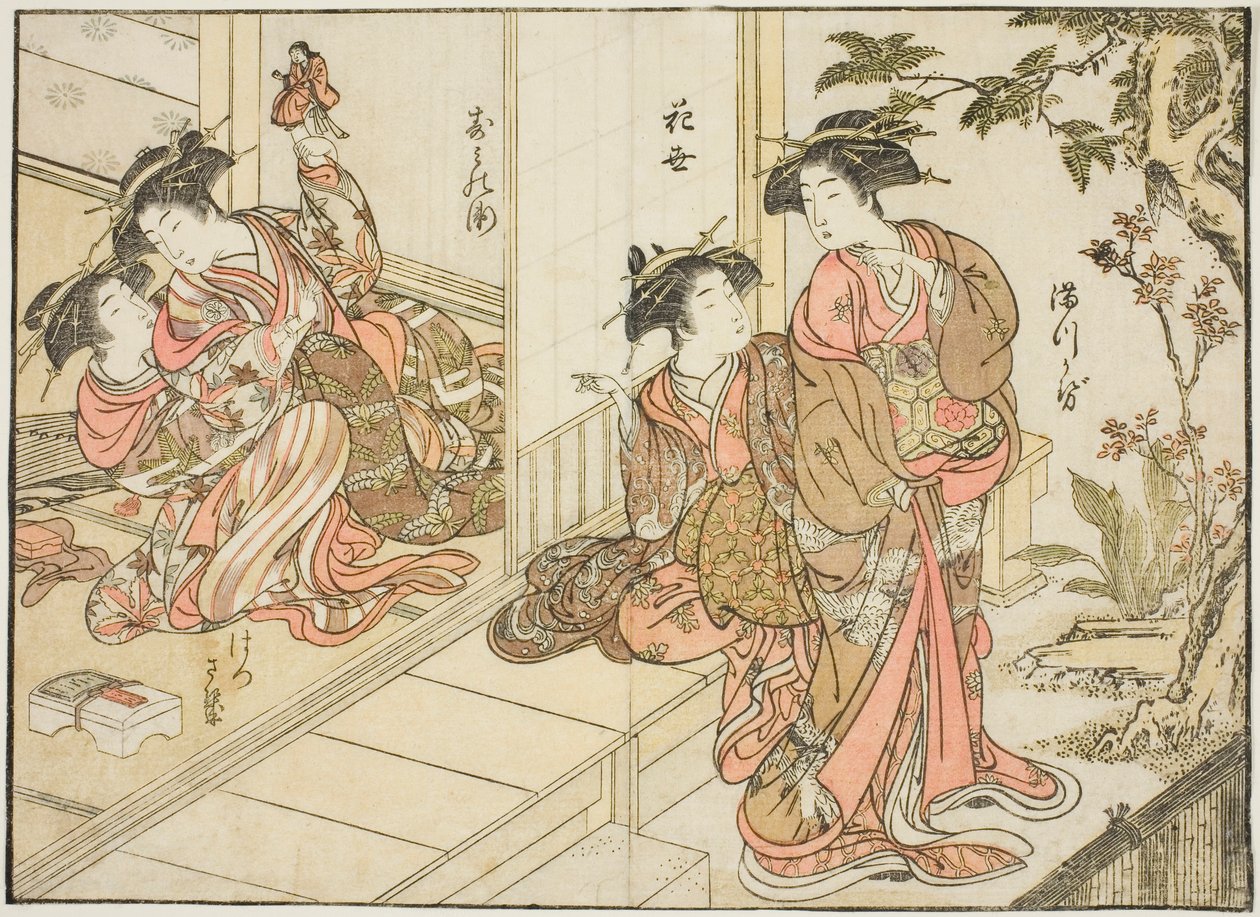 Maruebiya'nın Nezaketleri, "Zevk Alanlarının Güzel Kadınlarının Aynası (Seiro bijin awase sugata kagami)" kitabından, cilt. 2 by Kitao Shigemasa