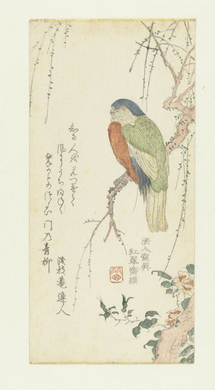 Erik ağacında papağan by Kitao Shigemasa