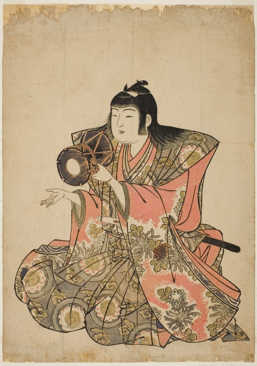 Beş müzisyenden oluşan isimsiz bir diziden The Hand-Drum Player by Kitao Shigemasa