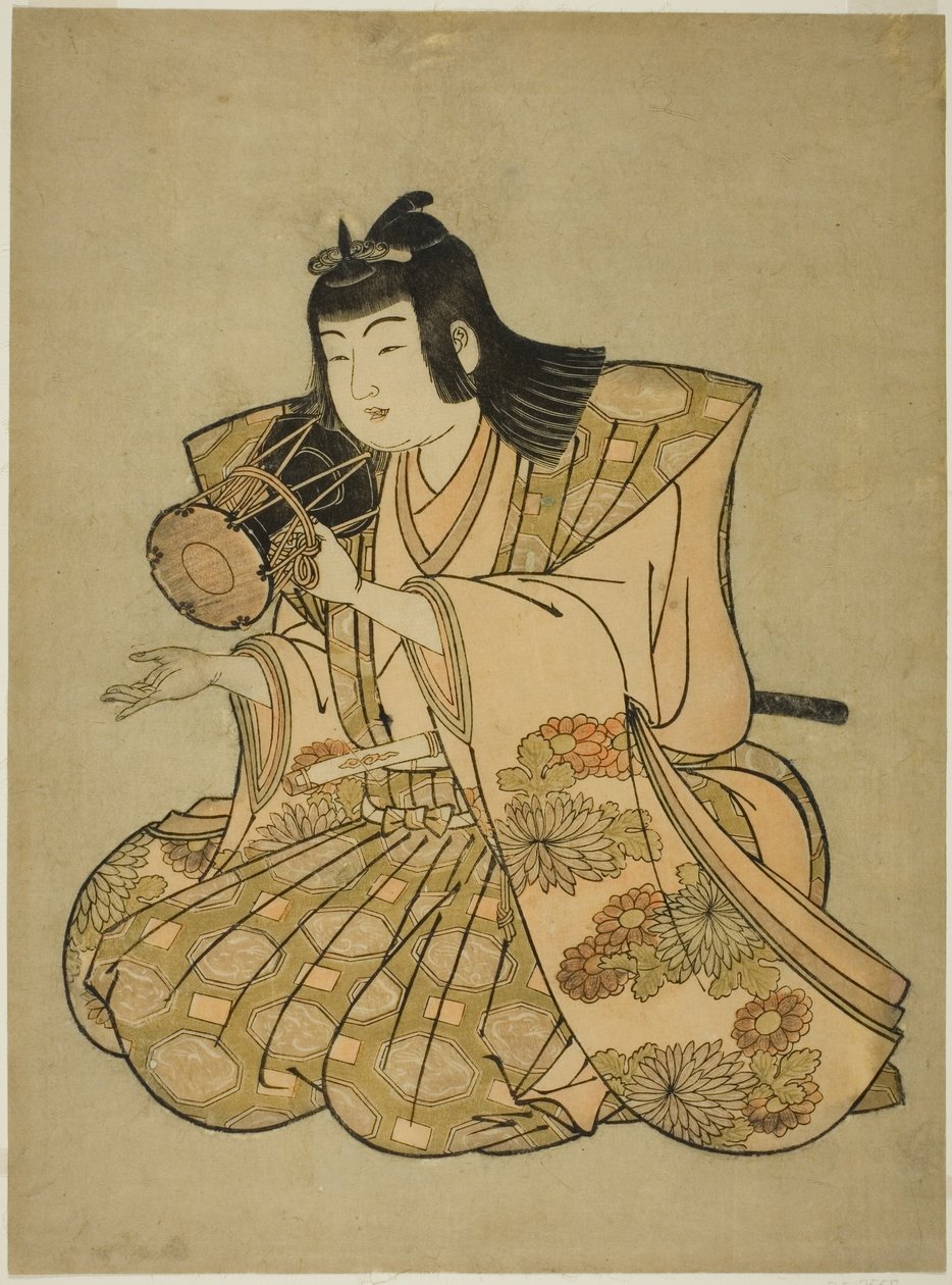 Beş müzisyenden oluşan isimsiz bir diziden The Hand-Drum Player by Kitao Shigemasa