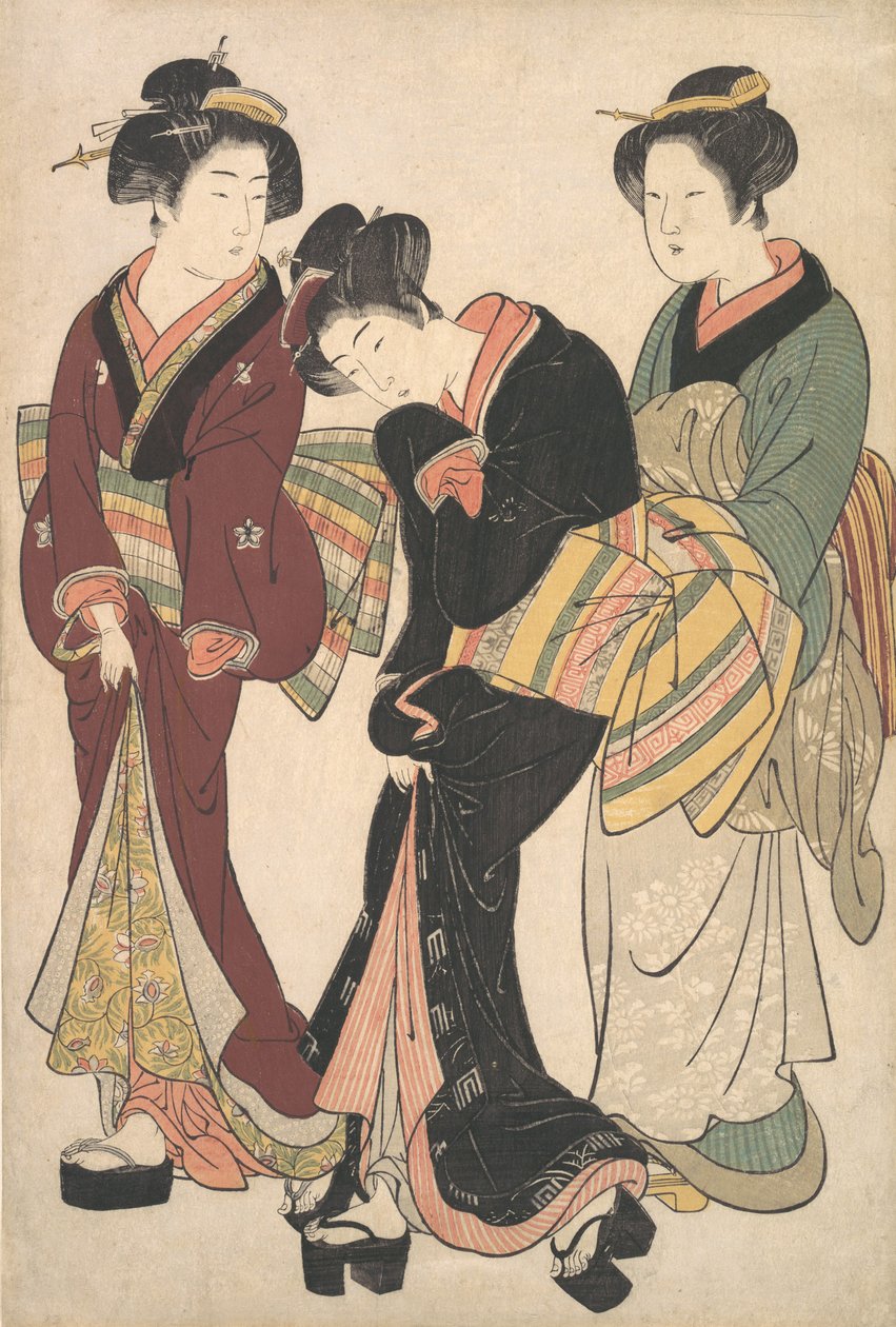 İki Geyşa ve Bir Hizmetçi, ca. 1790. by Kitao Shigemasa
