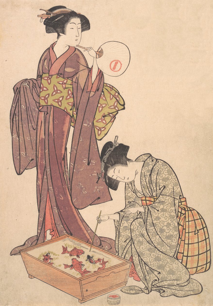 Balık Besleyen İki Kadın, 1739-1820. by Kitao Shigemasa