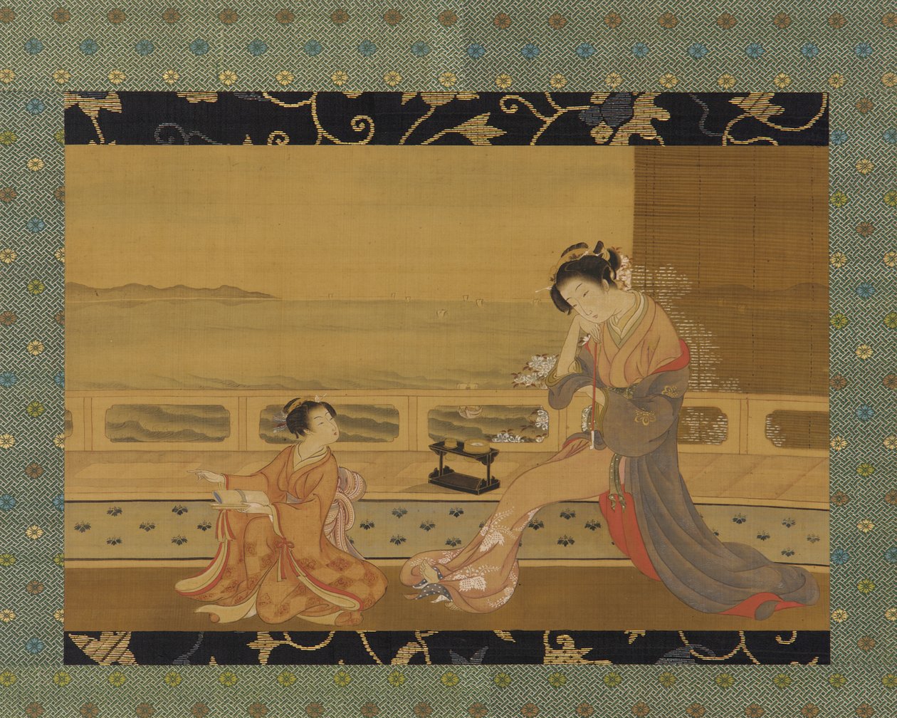 Denize bakan bir balkonda iki kız, Edo dönemi, 1739-1820. by Kitao Shigemasa