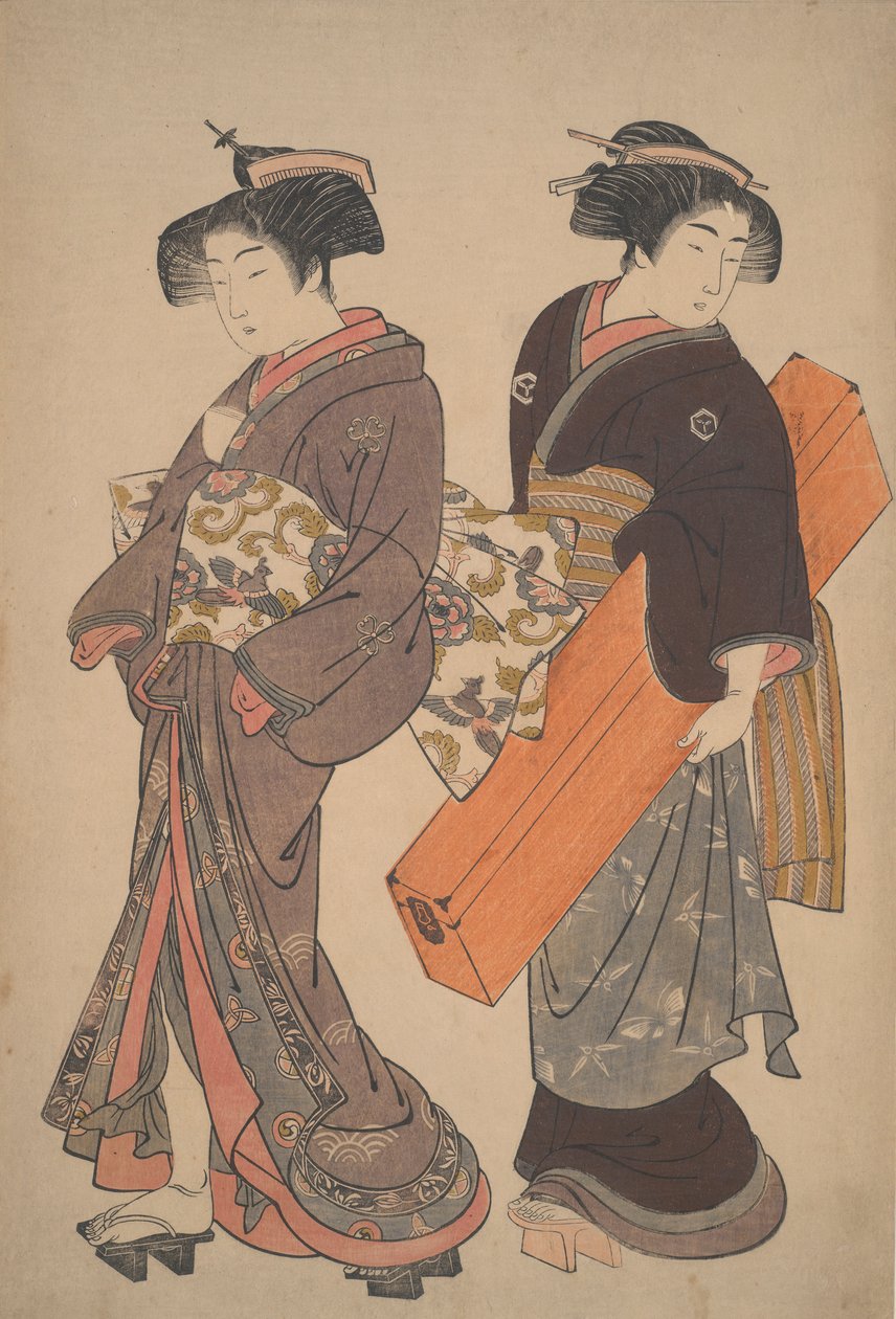 Nişan yolunda hizmetçisi olan kadın by Kitao Shigemasa