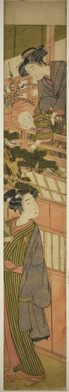 Aşağıdaki Genç Adama Uzanan Çocuğu Tutan Kadınlar by Kitao Shigemasa
