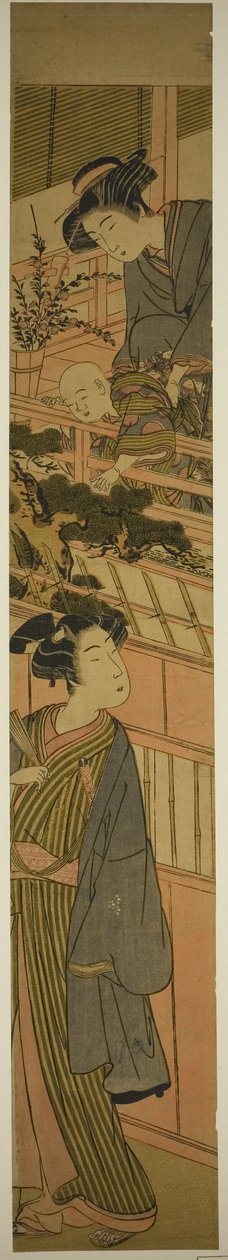 Aşağıdaki Genç Adama Uzanan Çocuğu Tutan Kadınlar by Kitao Shigemasa