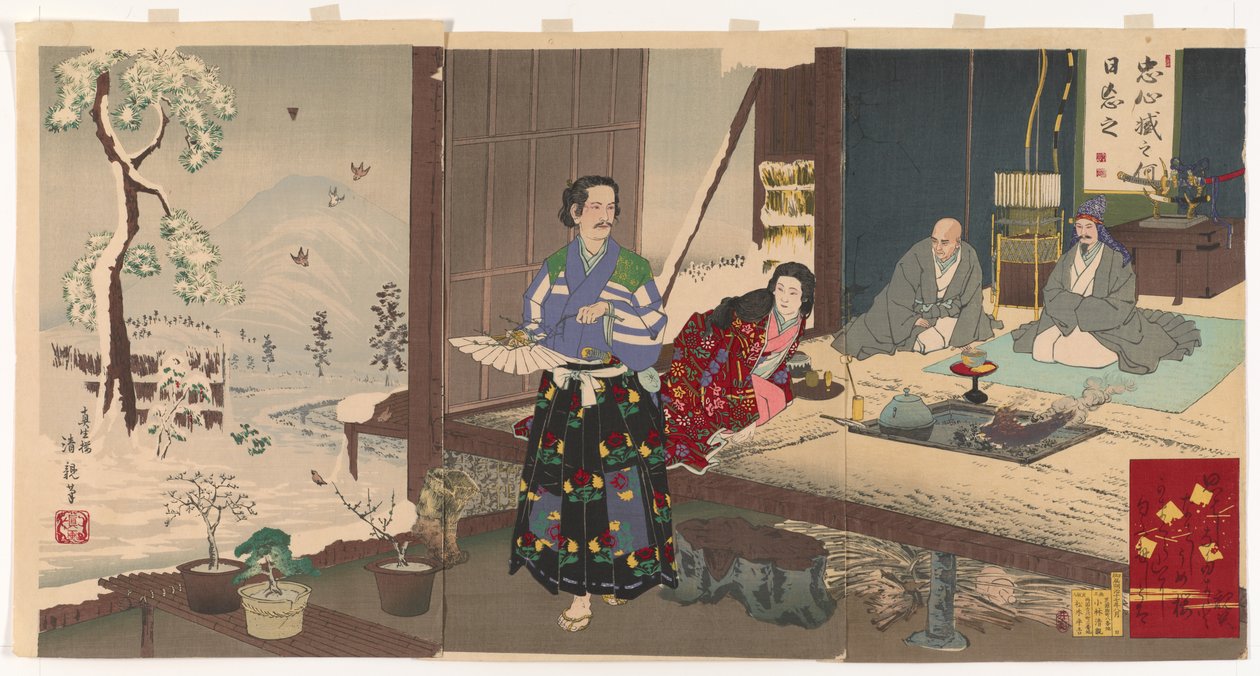 Chushingura, Yuranosuke emeklilikte (tahta baskı, mürekkep ve kağıt üzerine renkli) by Kiyochika Kobayashi