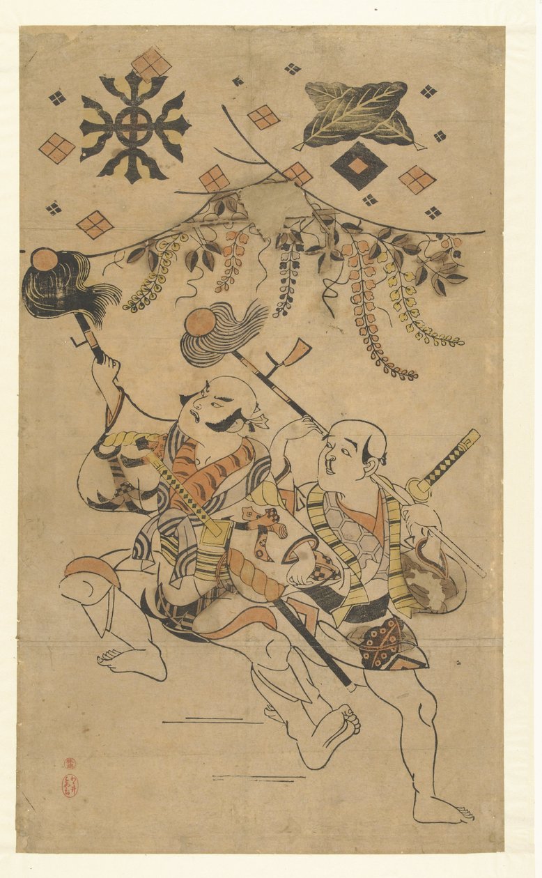 Aktörler Nakamura Denkuro I ve Bando Matakuro, Yakko rolünde mızrak dansı yapıyorlar by Kiyonobu (I) , Torii (attributed to)