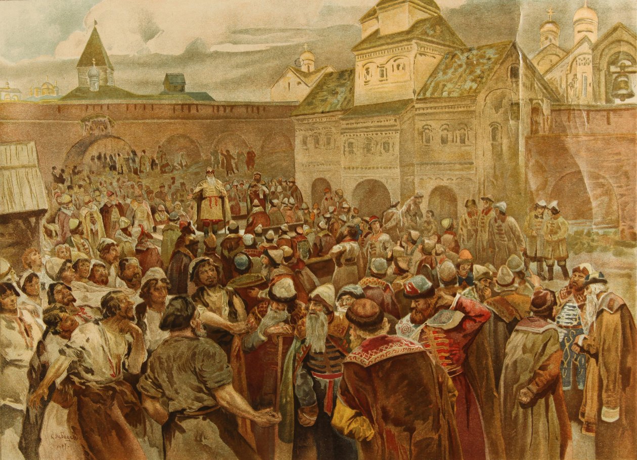 Novgorod cumhuriyetinde Veche, 1907 by Klavdiy Vasilievich Lebedev