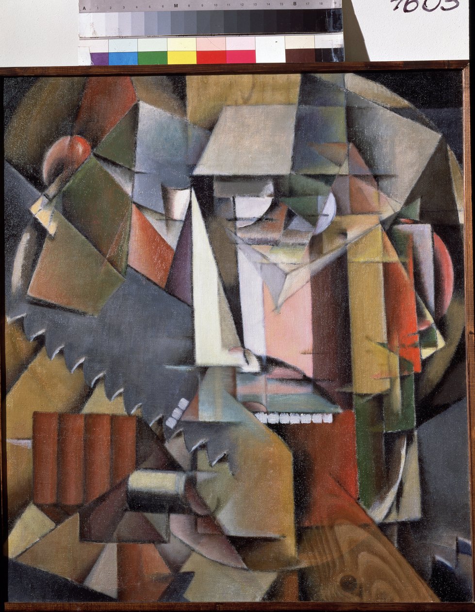 Testere ile Otoportre. Tablo Ivan Vassilyevich Klyun (Kliun) (Ivan Klioune) (1873-1943), tuval üzerine yağlı boya by Klyun Ivan (1873 1943)