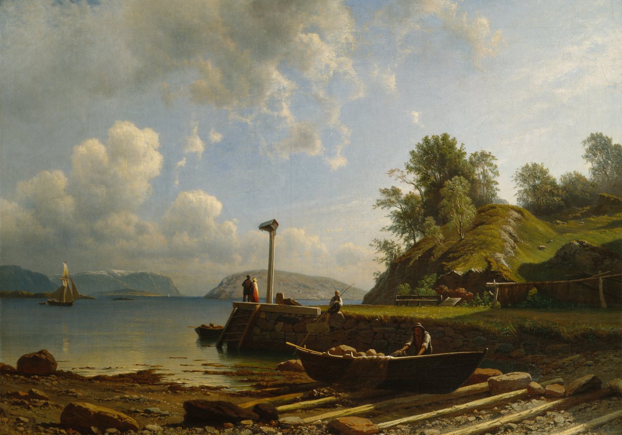 Evleri olan sahil manzarası by Knud Andreassen Baade