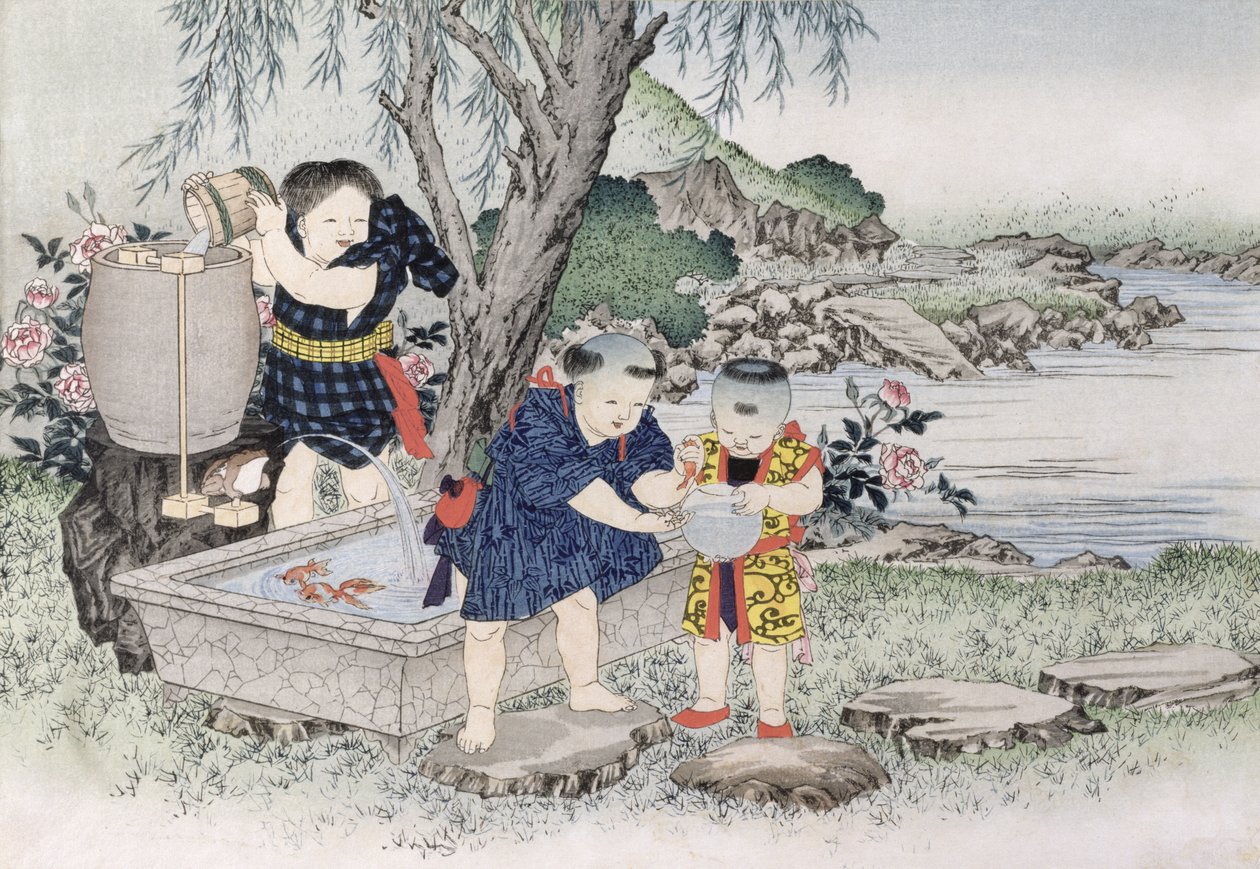 'Çocuk Oyunları' serisinden Japon balığı, 1888 (renkli gravür) by Kobayashi Eitaku