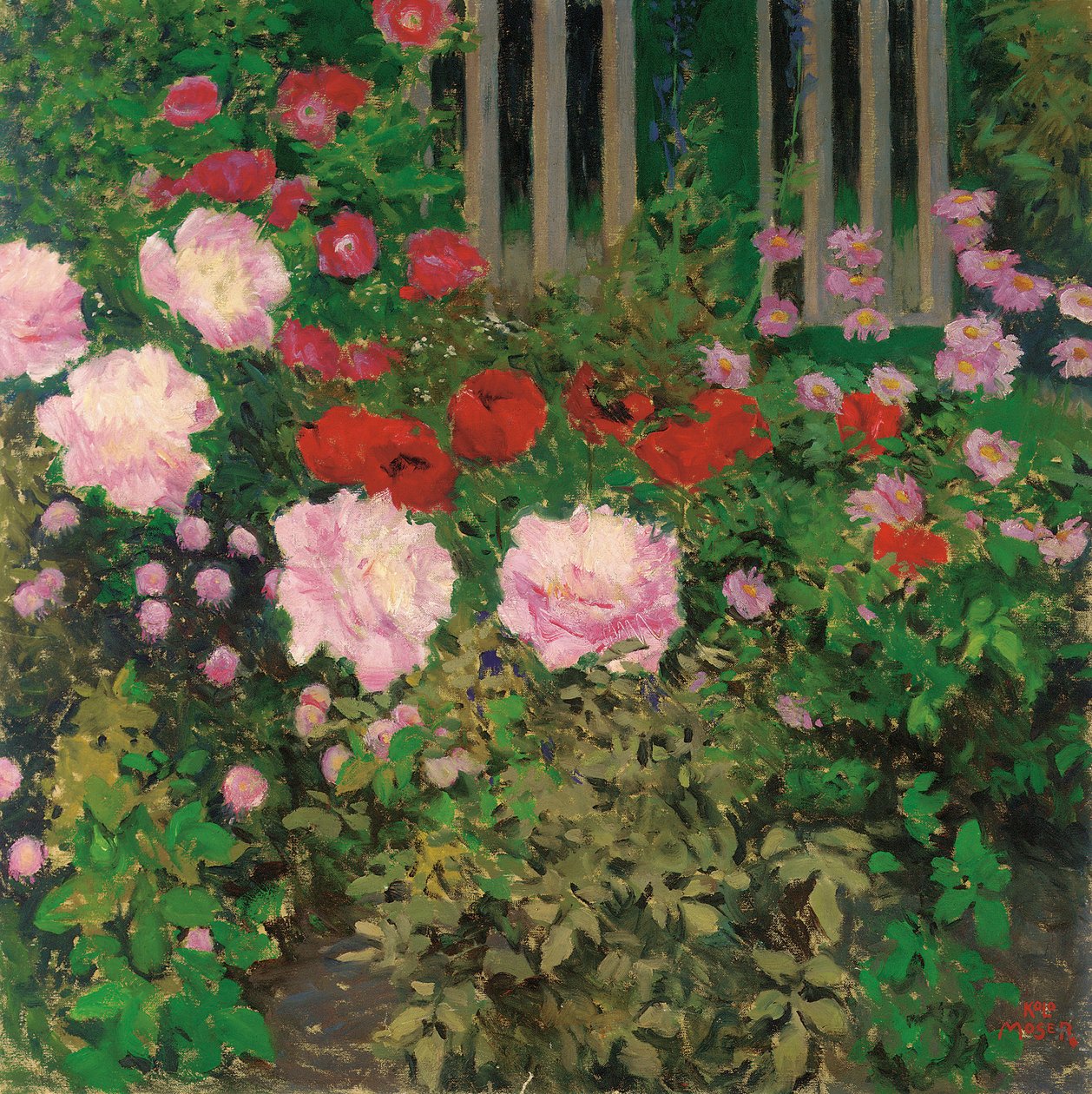 Çiçekler ve Bahçe Çiti; Bahçe çitinde çiçek açan çiçekler by Koloman Moser