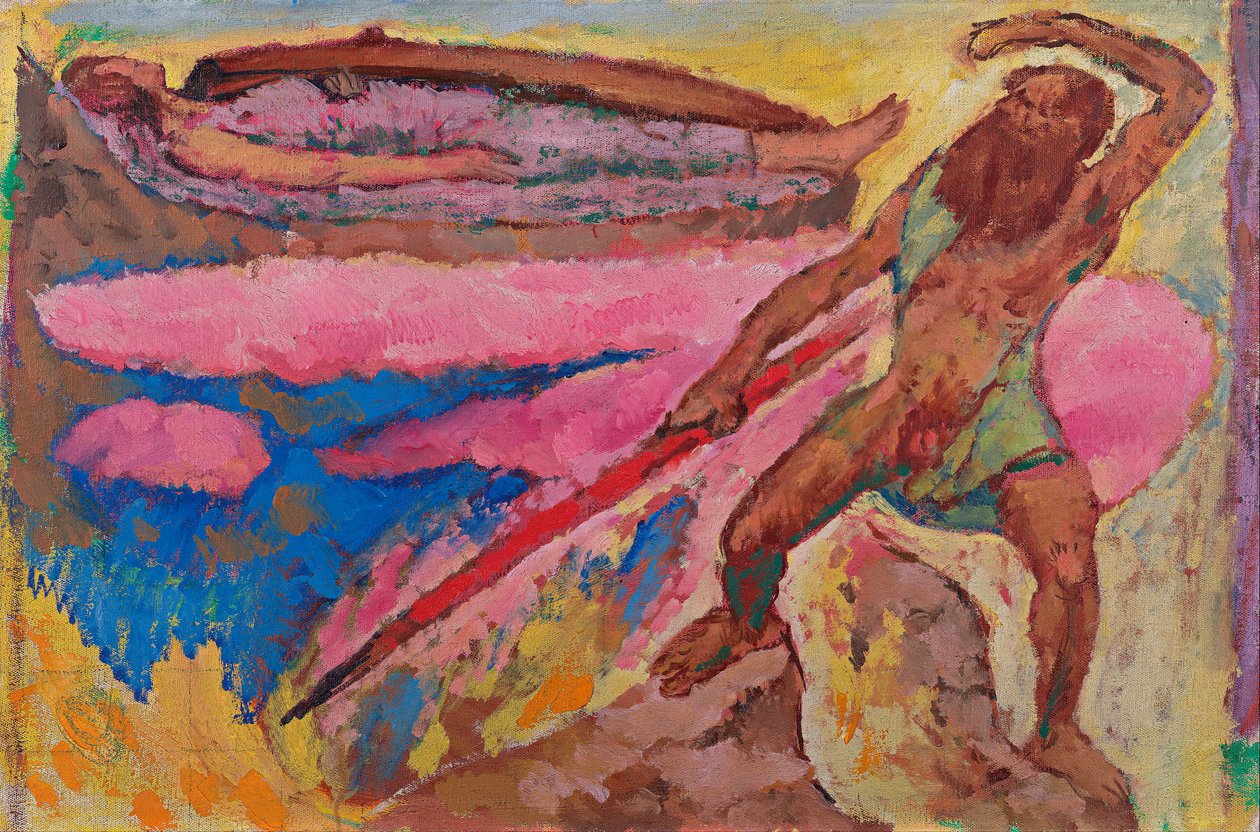 Tanrı Odin (Wotan) ve Brunnhilde - Tablo Koloman Moser (1868-1918), yaklaşık 1916, tuval üzerine yağlıboya - Wotan ve Brunnhilde - Koloman Moser (1868-1918) tarafından tuval üzerine yağlıboya, yaklaşık 1916 - 50.5x75.2 cm - Leopold Müzesi, Viyana by Koloman Moser