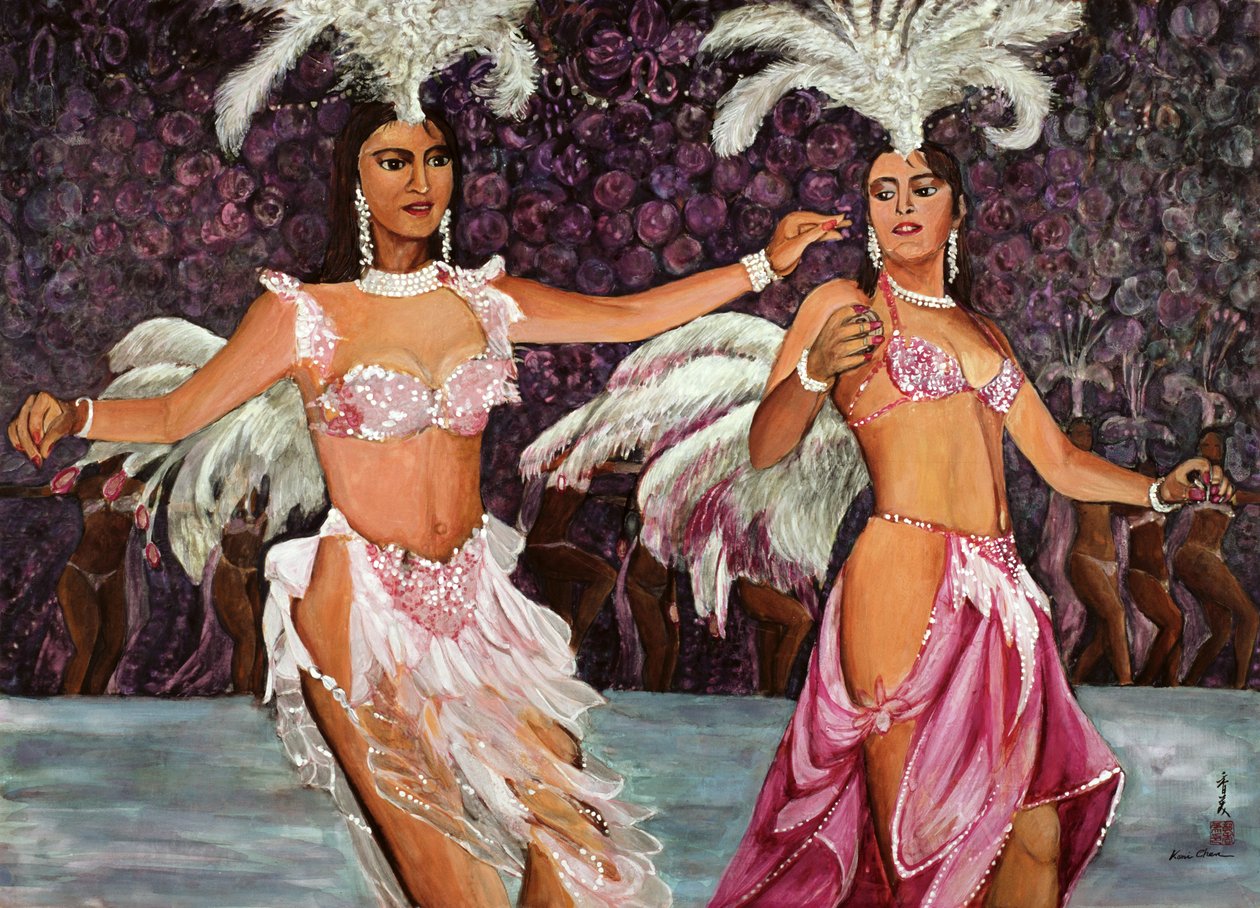 Oryantal Dansçılar, 1987 (ipek üzerine guaj) by Komi Chen